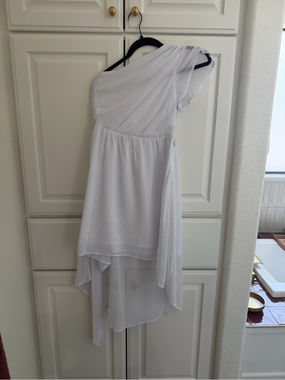 White One-Shoulder Chiffon Party Dress-girls